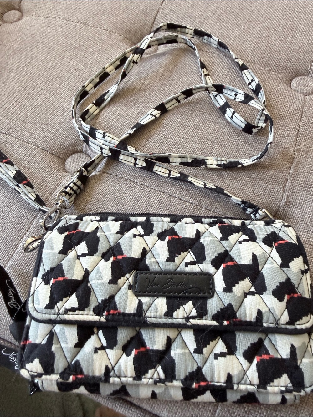 Vera Bradley Black, White & Red Quilted Crossbody with Dog Silhouette Print
